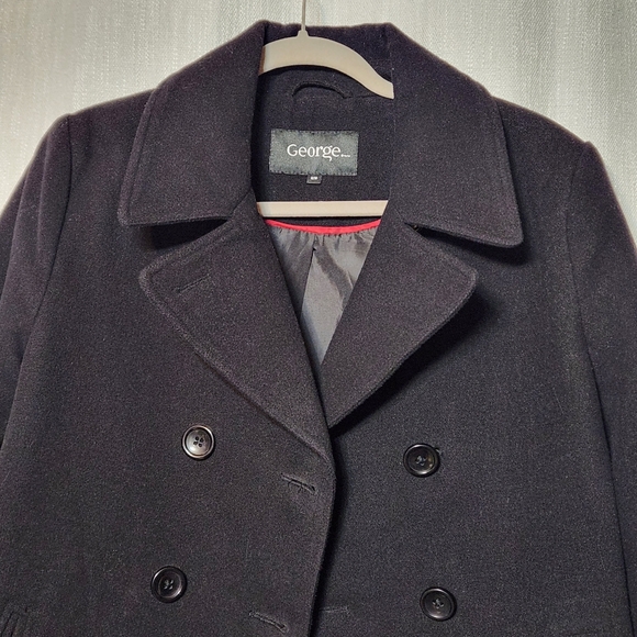 George Double-Breasted Faux Wool Peacoat Jet Black Medium Womens - Picture 3 of 16